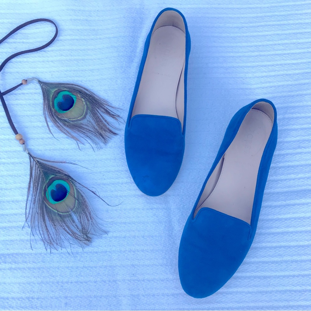 J. Crew Cobalt Blue suede loafers size 7 made in Italy genuine Italian leather.